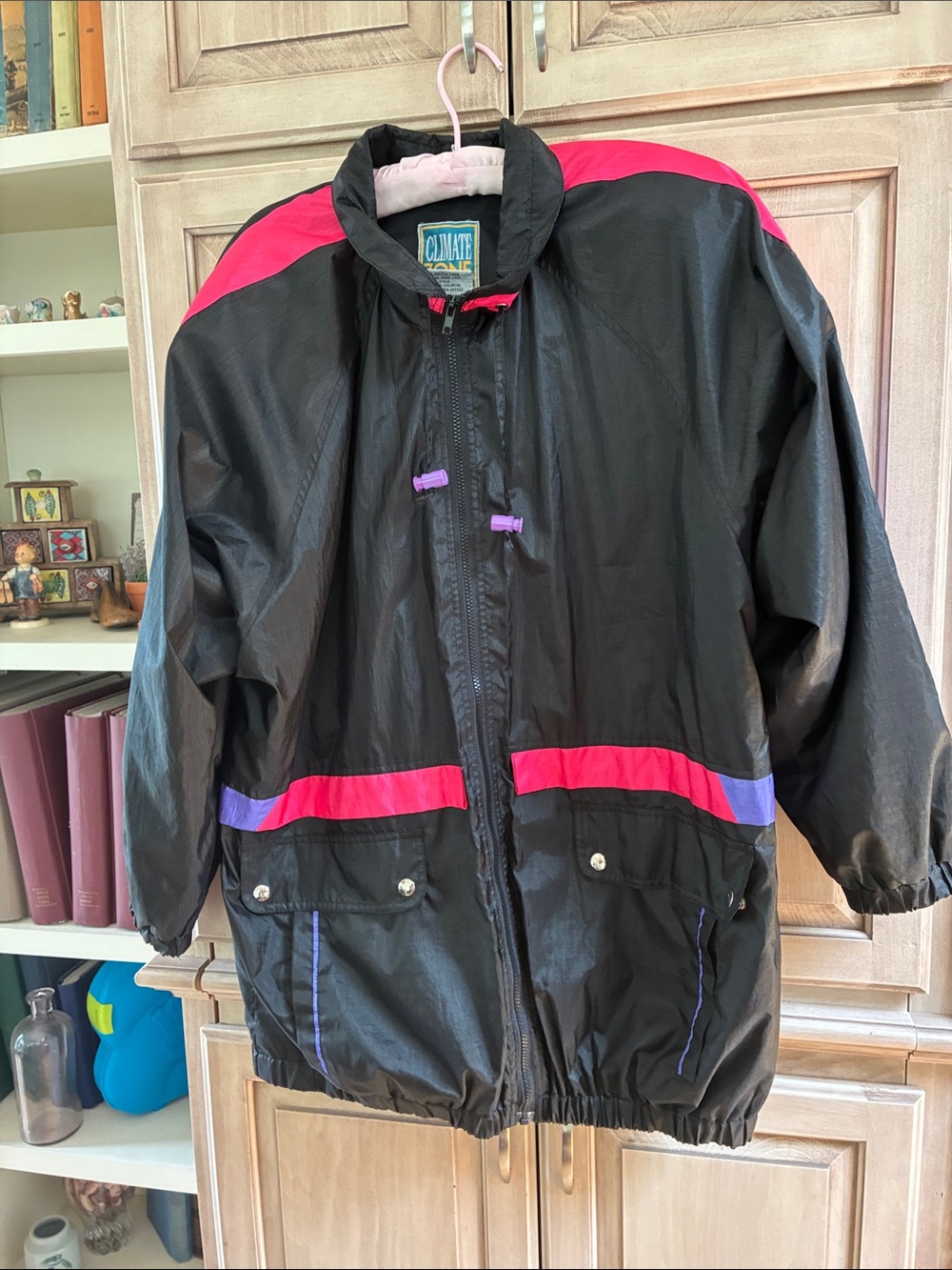 Women's Black Windbreaker Jacket with Pink & Purple Accents